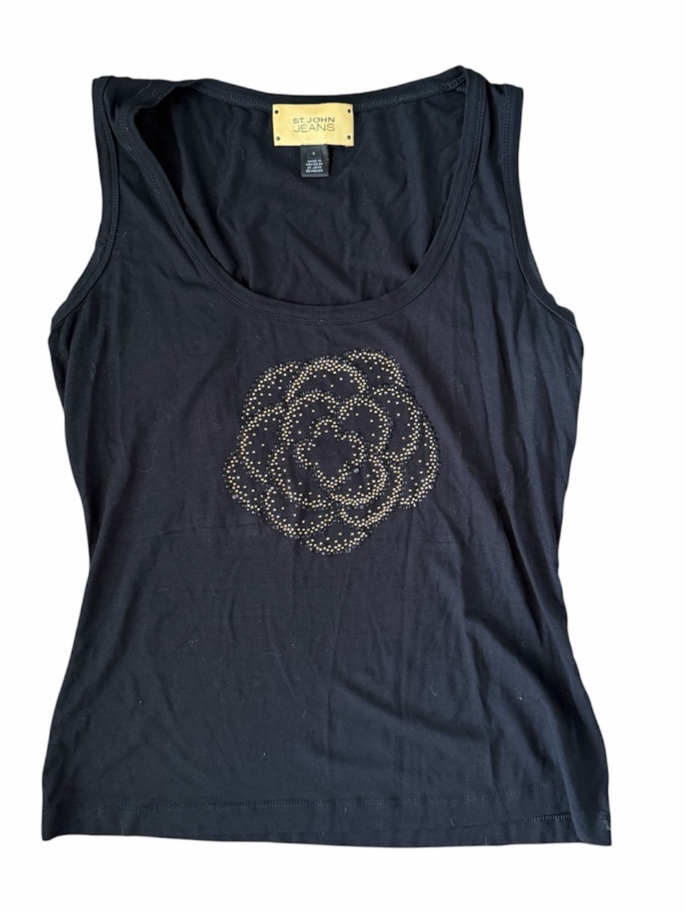 St John Jeans Black Rhinestone Tank Designer Logo Y2K Glam S